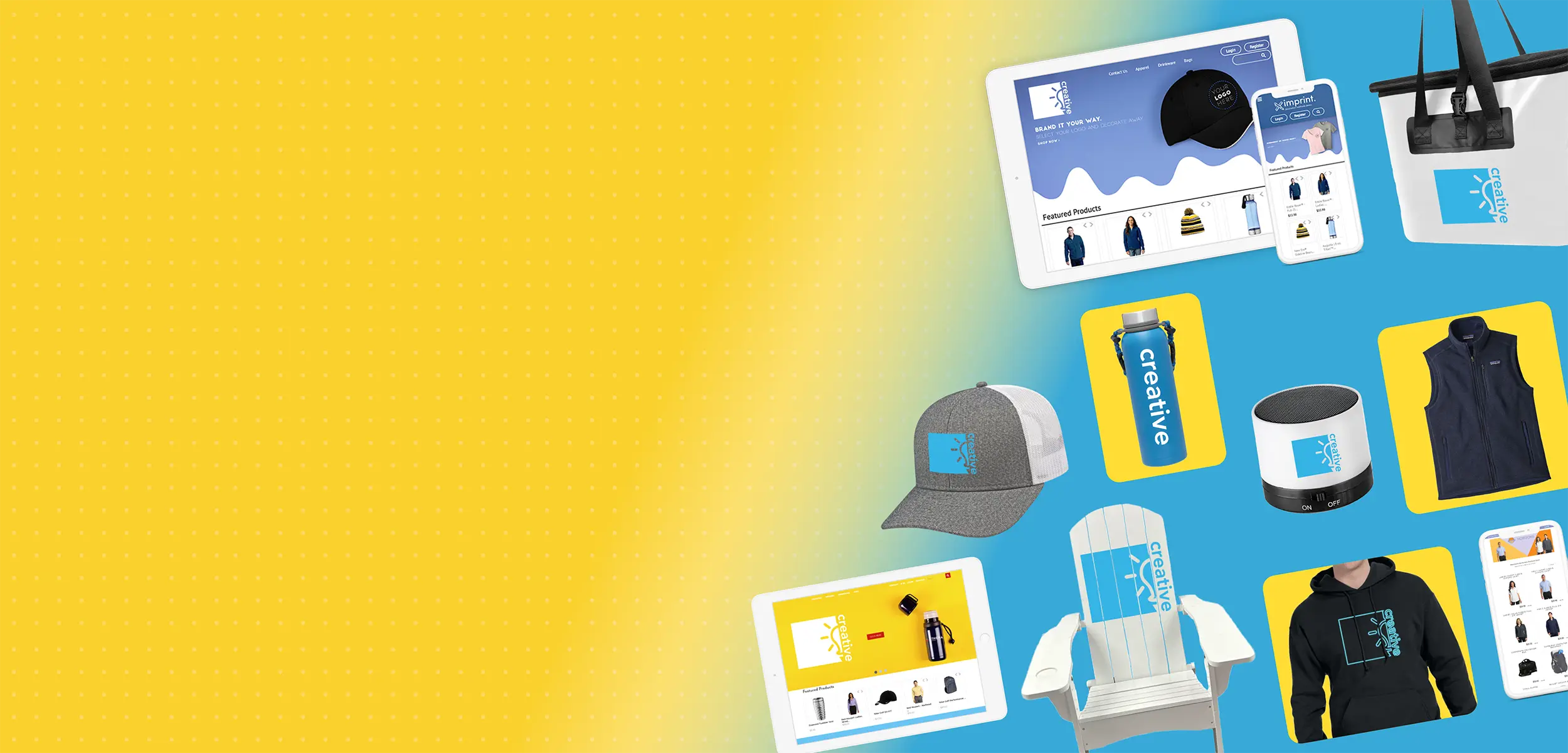 Branded caps, drinkware and company store platforms by Creative